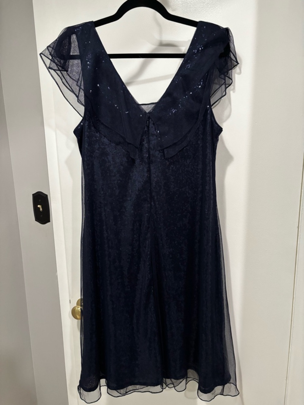 Patra Navy V-Neck Ruffled Midi Dress Size 16 - Picture 3 of 8